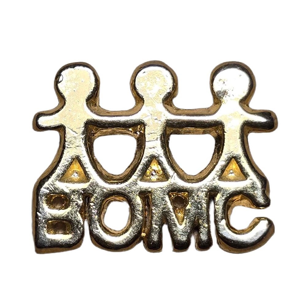 BOMC Three People Figures Gold Tone Community Lapel Vest Hat Pin K11